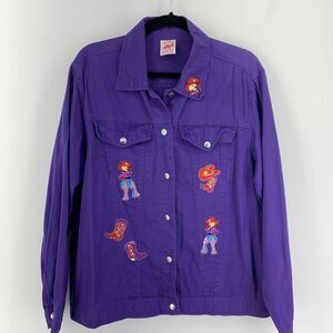 Vtg Womens 1X Purple Denim Jean Jacket Cowgirl Glam Embroidered Rodeo Rockabilly